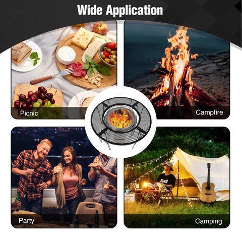 35 Inch Portable Fire Pit Surround Tabletop Round Shield for outdoor pits in picnic, campfire, party, and camping settings.
