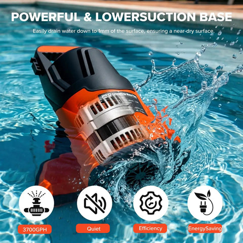 1HP Submersible Water Pump With Auto Float Switch 3700GPH in action, showcasing splash in pool for quick drainage