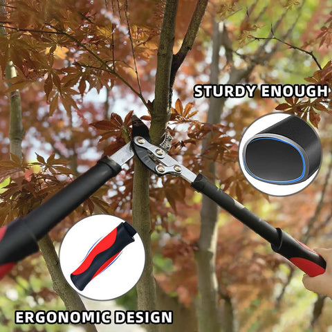 Heavy Duty Lopper With Compound Action Tree Cutter For Thick Branches Up To 1.6 Inches, 18 Inch Pruner shown cutting branches
