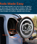 Jeep Wrangler JL JLU Gladiator JT 9 Inch Round LED Headlights Upgrade with visible Plug-N-Play setup for easy installation.