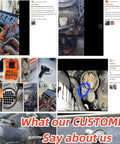 Collage of 14-piece screw extractor and left-hand drill bits set in an orange case for removing stripped screws and broken bolts