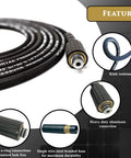 Front view of Vortxx 1/4 in x 30 ft heavy-duty pressure washer hose, steel braided jacket with M22-14mm fittings