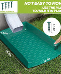 4 Pack No Sweat Rain Gutter Downspout Extensions Featuring Extra Wide One Piece Splash Block Design For Rock Solid Water Drainage And Foundation Protection Drop Dead Easy Setup Green, showing measurements and fixings.