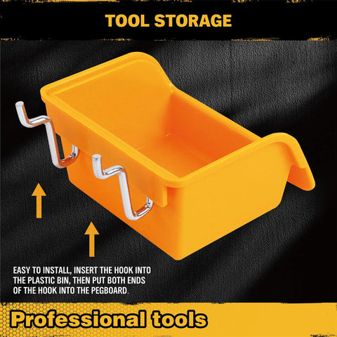Pegboard Bins Organizer Set 24 Pack Kickass Durable Storage Trays for screws, nuts, bolts with hooks for standard pegboards.