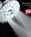 High Pressure 6 Setting Rain Shower Head 6 Inch Chrome Finish With Hygienic Anti Clog Nozzles releasing water spray