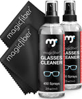 MagicFiber Glasses Cleaner Kit (front view) with 2 eyeglasses spray bottles and 2 microfiber cloths