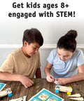 Kids ages 8+ assembling the Sweet Ten Pack Solar Car Kit Offering Slick Wooden STEM Rides on a table.