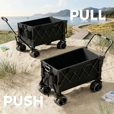 Heavy Duty Collapsible Wagon Cart 550 Lbs Capacity With Drop Down Tailgate Dual Handles Big Wheels Foldable Utility Cart