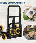 Heavy Duty Stair Climbing Cart Foldable Hand Truck With 6 Wheels For Moving Heavy Loads Up Stairs Without Straining Collapsible Design For Easy Storage In Trunk Or Closet Ready To Roll Anywhere, black steel frame, 6 wheels