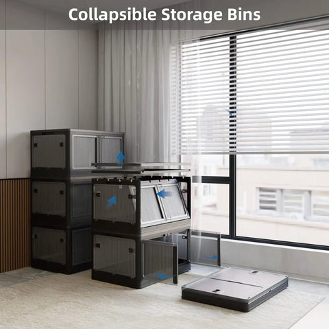 Game Changer 506QT Four Pack Stackable Closet Bins With Grippy Rollers And Five Accordion Doors Made From Clear Collapsible Plastic For No Sweat Tool Free Crafting Storage That Looks Sick In Any Room