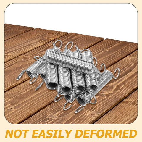 Healeved 20pcs Stainless Steel Extension Springs Small Spring Kit With Hooks For Electric Vehicle Parking Stands Ladder Feet Support Bracket Repair DIY Easy Install, silver on wood