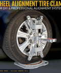 Heavy Duty Lock Tight Wheel Alignment Clamp With Magnetic Adapter For Camber Caster Gauge, clamp mounted on car wheel.