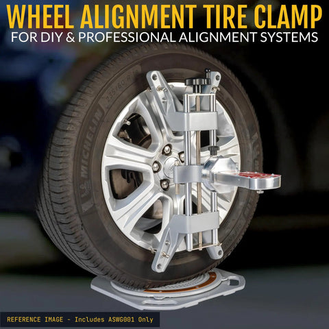 Heavy Duty Lock Tight Wheel Alignment Clamp With Magnetic Adapter For Camber Caster Gauge, clamp mounted on car wheel.