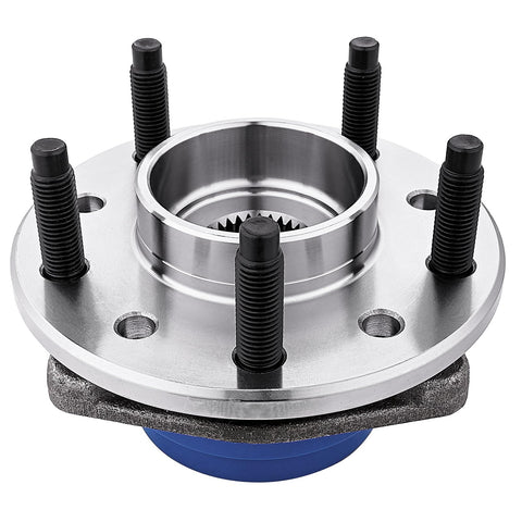 Front Wheel Hub Bearing Assembly Fits Chevy Malibu 1997 To 2005 Classic, Oldsmobile Alero 1999 To 2004, Pontiac Grand Am 1999 To 2005 Replacement Wheel Hub Direct Fit For Easy Install And Long Lasting Performance, showing front view with 5-bolt lug and ABS sensor included.