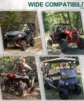 Two Pack Universal Roll Bar Gun Holder For UTVs And ATVs Fits 1 To 2 Inch Round Roll Bars on vehicles in outdoor settings.