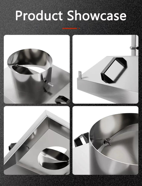 Pro Level Stainless Steel Fume Hood Square Smoke Collector For Welding Cutting Dust Extraction Heavy Duty Industrial Air Filtration System Badass High Heat Resistant Build close-up of hood details