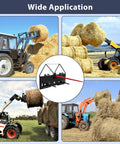 Different tractors using 49 Inch Beefy Heavy Duty Hay Spear Bale Spike With 4500 Pounds Capacity And Tapered Tip for hay bales