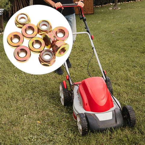Get These Toddmomy Lawn Mower Spindle Shaft Lock Nuts! 10pcs Heavy Duty Metal With Reverse Thread Design For Superior Grip And Reliable Fixin on a lawn mower.