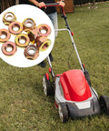 Top Tier 10 Pack Reverse Thread Lock Nut For Spindle Shaft On Lawn Mower Trimmer And Cultivator Garden Tool durable steel nuts displayed with lawn mower.