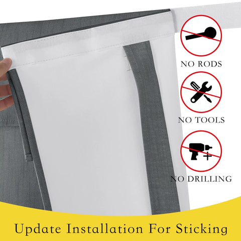 100 Percent Blackout French Door Curtains For Privacy In Living Room And Bedroom, Light Gray 26 By 72 Inch One Panel Thermal Insulated Door Window Covering With Rod Pocket And Easy Install Sticky Strap shown with sticky strap installation