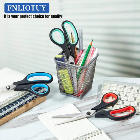 Three Pack Heavy Duty All Purpose Scissors Set With Stainless Steel Blades And Ultra Sharp Edges Ergonomic Comfort Grip Handles For Office Home School Sewing And Crafts Ideal For Paper Cardboard Fabric And More.