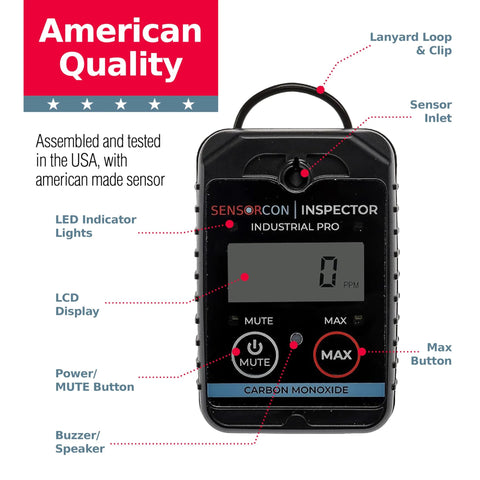 Sensorcon Inspector 2 Industrial Pro portable CO detector, black handheld with LCD display