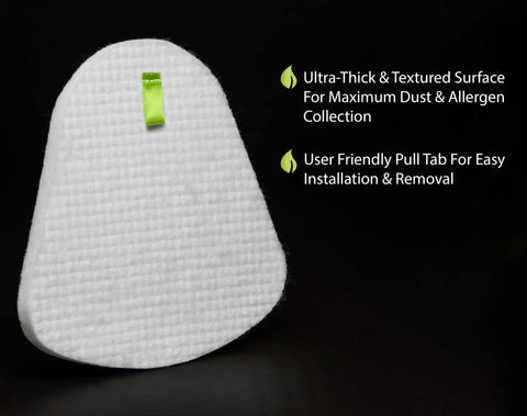 White felt filter with green tab from Shark Navigator LiftAway Replacement Filter Kit With 2 Foam 2 Felt 1 HEPA on black background.