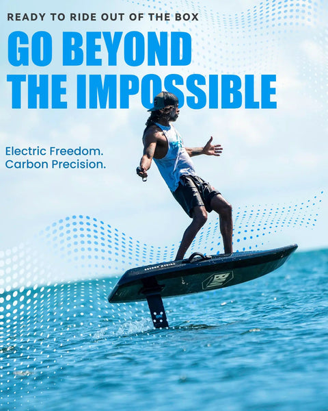 Person riding 8000W Electric Efoil Surfboard With Wireless Remote High Speed Hydrofoil Board For Adults Supports Up To 286 Lbs over water