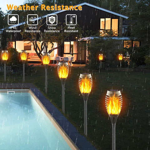16 Pack Mini Solar Torch Lights With 12 LED Flickering Flame Outdoor Torches For Garden Pathway Patio Waterproof Landscape Lighting Dusk To Dawn Auto On Off