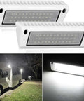 Two Pack 9 Inch RV Exterior Flood Lights Kit With White Aluminum Housing 12V 24V LED Porch Lights Wide Beam shown installed