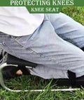 Heavy Duty Garden Kneeler Seat For Gardening And Farm Work, Ergonomic Kneeling Stool With Ankle Support, shown in use outdoors.