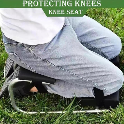 Heavy Duty Garden Kneeler Seat For Gardening And Farm Work, Ergonomic Kneeling Stool With Ankle Support, shown in use outdoors.