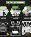 Hexagon Garage Light System With 22 Grids 3 Level Dimmable 581W 63910LM LED shop light installation methods