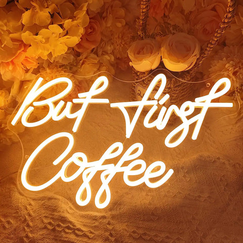 But First Coffee Led Neon Light Sign Usb Powered 5V Warm White Glow For Home Kitchen Office Wall Decor 17 By 10.2 Inch Dimmer Night Light