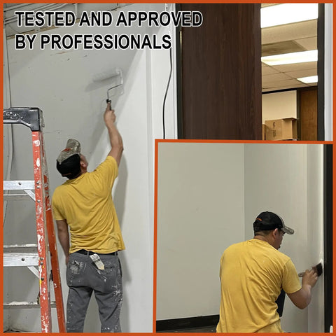 Person using Top Shelf Microfiber Paint Roller Covers 9 Inch on wall, demonstrating smooth finish and professional application.