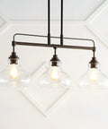 Oil Rubbed Bronze 3 Light Linear Pendant With Iron And Glass, Farmhouse Industrial Kitchen Island Light, Schoolhouse Shade Design