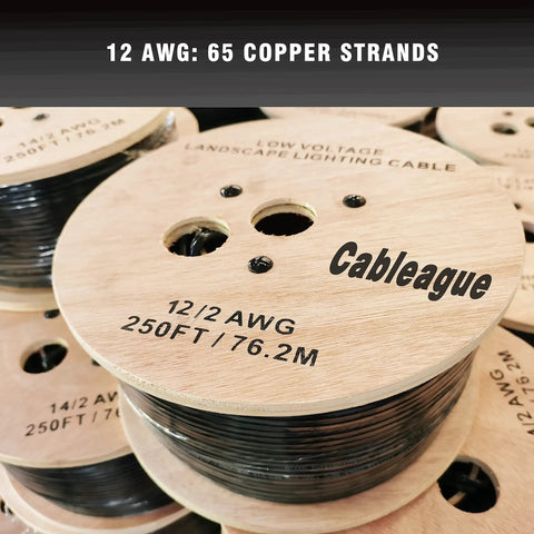 Low Voltage Landscape Lighting Wire 12 Gauge 2 Conductor 250 Feet Black Direct Burial Waterproof Copper Cable spool