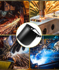 Replacement Face Shield Lens 15.5 x 8 Inches Black Protective Safety Shield, Durable Polycarbonate shown amid welding scenes