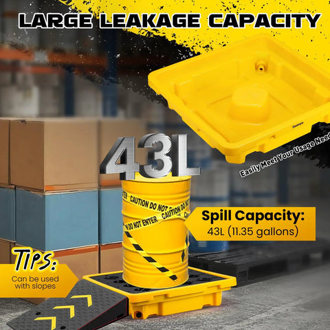 Three Piece Spill Containment Pallet Set With Drain Outlet Heavy Duty 800Kg Capacity Holds One 200L Drum 26.4 X 26.4 Inch