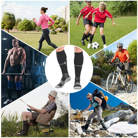 Unisex 2 Pack Compression Socks For Men And Women With Ankle And Arch Support Calf Massage Pad And 20 To 30 MmHg Knee High Socks