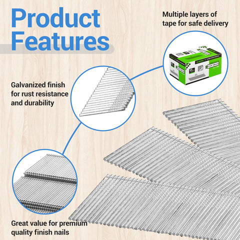 15 Gauge Finish Nails One And Three Quarters Inch 34 Degree Angled Galvanized Finishing Nails For Electric Or Pneumatic Nailer Jam Free