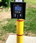Top Shelf Gooseneck Pedestal For Card Readers And Access Control Keypads Featuring Adjustable Neck Setup And Solid Powder Coated Steel Frame Built Tough To Take On Daily Grinds And Keep Your Facility Locked Down All Season Long, yellow mounted stand with card reader.