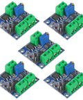 5-Pack Plug And Play PWM To 0 To 10V Voltage Converter Module for PLC Interfaces, shows close-up of green and blue components.