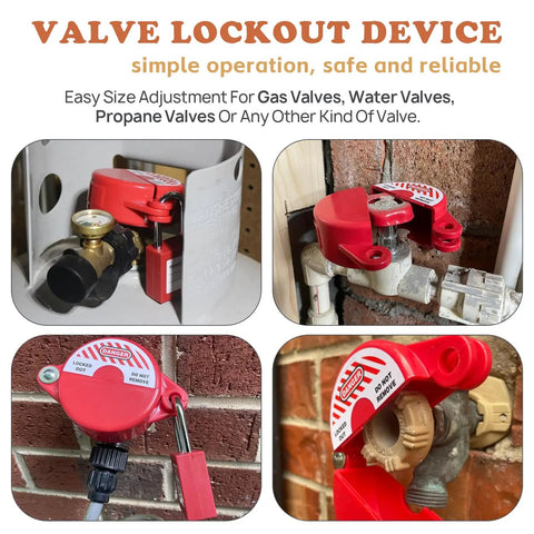 Gate Valve Lockout Device With Safety Padlock For Outdoor Faucets And Hose Bibs Lock Kit For Propane Tanks installed on valves
