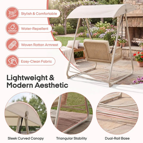 Outdoor Patio Swing Chair With Adjustable Canopy, Heavy Duty Triangular Frame, Single Seat Garden Hammock Swing on patio