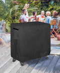 Waterproof Cooler Cart Cover For 80 Quart Patio Coolers Fits Rolling Ice Chest 36L By 20W By 34H Inches Durable All Weather Outdoor Shield From Rain Dust Sun UV covering a cart on a patio.