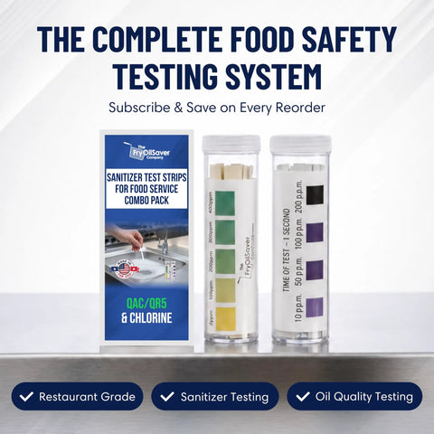 Dual Sanitizer Test Kit for Commercial Kitchens with 200 Strips, Quat 0-400PPM and Chlorine 0-200PPM, Pro-Grade Food Service Testing for Bars, Restaurants, and Cafes, boxed kit and test vials