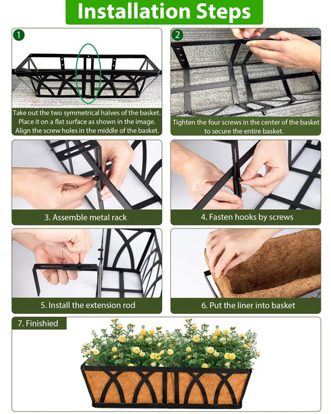 Installation steps for Three Pack 24 Inch Balcony Planter Boxes For Railing And Window Boxes, Dope Outdoor Fence Planters Hanging