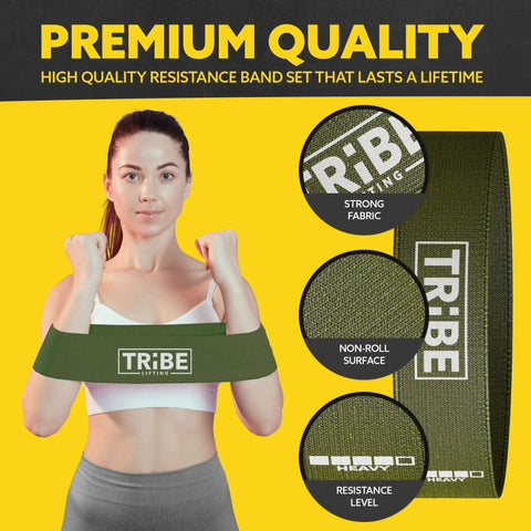 Thick Fabric Resistance Bands For Legs And Glutes Five Exercise Bands Set That Stays Put During Squats And Lunges shown on model