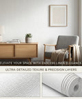 Solid White Peel And Stick Wallpaper With Linen Texture Waterproof Self Adhesive Contact Paper For Kitchens Bedrooms Darn Easy To Apply Snazzy Moisture Resistant Wall Covering 19 69 By 16 4 Feet displayed in a modern living space with elegant design.